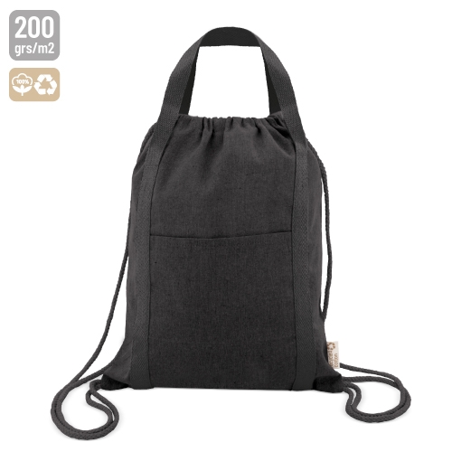 BOLSA MOCHILA DE ALGODÓN RECICLADO "YALA" NEGRO