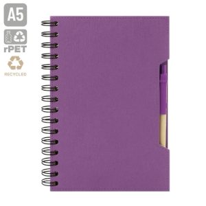 CUADERNO A5 CON BOLIGRAFO ECO "GREEN LIFE" LILA