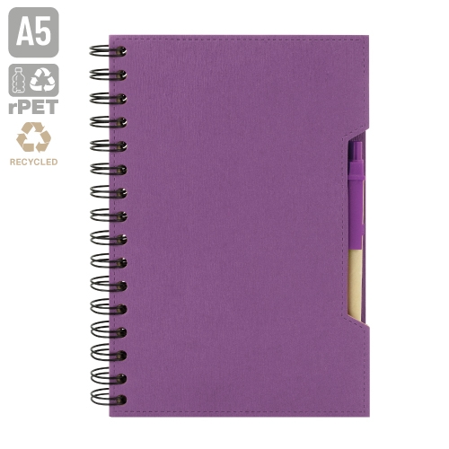 CUADERNO A5 CON BOLIGRAFO ECO "GREEN LIFE" LILA