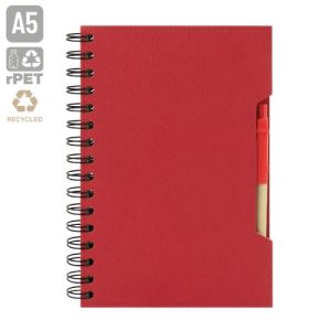 CUADERNO A5 CON BOLIGRAFO ECO "GREEN LIFE" ROJO