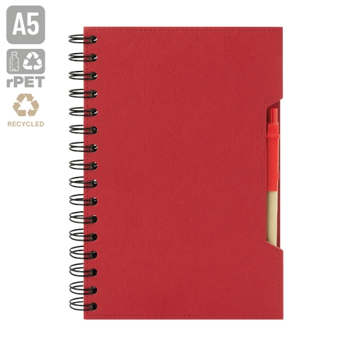 CUADERNO A5 CON BOLIGRAFO ECO "GREEN LIFE" ROJO