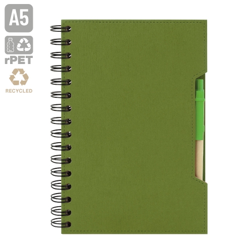 CUADERNO A5 CON BOLIGRAFO ECO "GREEN LIFE" VERDE