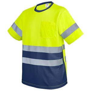 CAMISETA CON BOLSILLO Y BANDAS REFLECTANTES "KRZ" AMARILLO/MARINO XXL