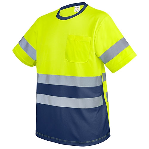 CAMISETA CON BOLSILLO Y BANDAS REFLECTANTES "KRZ" AMARILLO/MARINO XXL