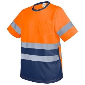 CAMISETA CON BOLSILLO Y BANDAS REFLECTANTES "KRZ" NARANJA/MARINO M