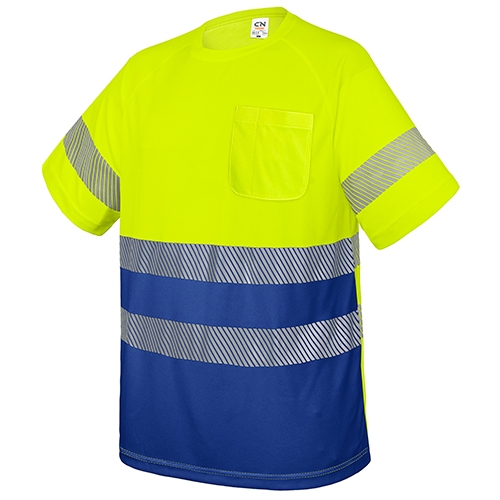 CAMISETA CON BOLSILLO Y BANDAS REFLECTANTES "ELÁST" AMARILLO/ROYAL XXL