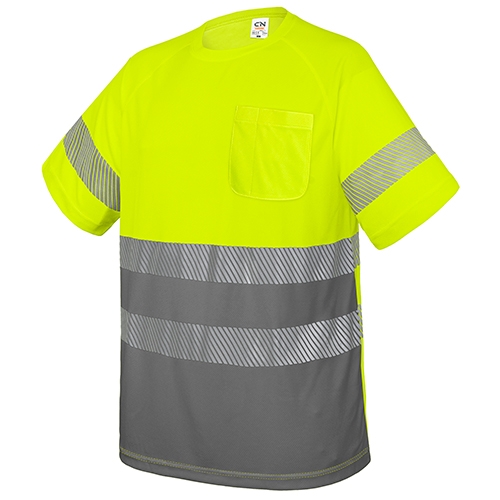 CAMISETA CON BOLSILLO Y BANDAS REFLECTANTES "ELÁST" AMARILLO/GRIS 3XL
