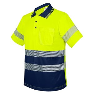 POLO CON BOLSILLO Y BANDAS REFLECTANTES ELÁSTICAS “QVO” AMARILLO/MARINO XL