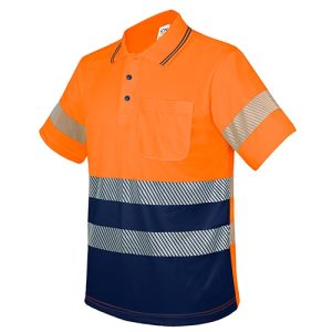 POLO CON BOLSILLO Y BANDAS REFLECTANTES ELÁSTICAS “QVO” NARANJA/MARINO M