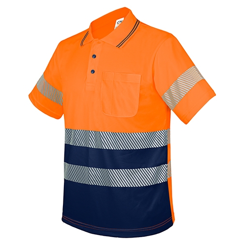POLO CON BOLSILLO Y BANDAS REFLECTANTES ELÁSTICAS “QVO” NARANJA/MARINO XS