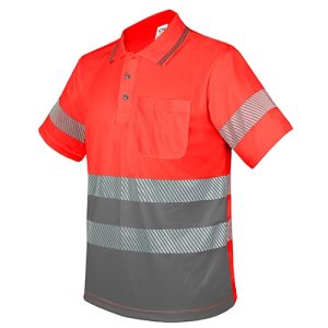 POLO CON BOLSILLO Y BANDAS REFLECTANTES ELÁSTICAS “QVO” ROJO/GRIS  L