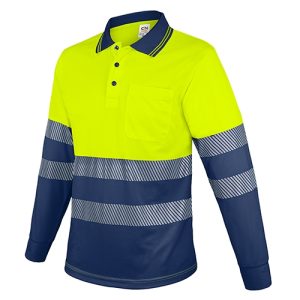 POLO MANGA LARGA CON BOLSILLO Y BANDAS REFLECTANTES “QVO” AMARILLO/MARINO L