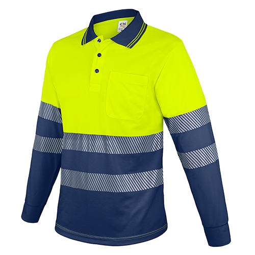 POLO MANGA LARGA CON BOLSILLO Y BANDAS REFLECTANTES “QVO” AMARILLO/MARINO XS