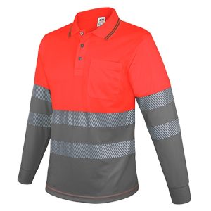 POLO MANGA LARGA CON BOLSILLO Y BANDAS REFLECTANTES “QVO”   ROJO/GRIS  L