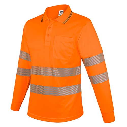 POLO MANGA LARGA CON BOLSILLO Y BANDAS REFLECTANTES “QVO” NARANJA S