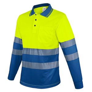POLO MANGA LARGA CON BOLSILLO Y BANDAS REFLECTANTES “QVO”  AMARILLO/ROYAL  L