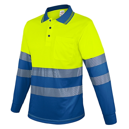 POLO MANGA LARGA CON BOLSILLO Y BANDAS REFLECTANTES “QVO”  AMARILLO/ROYAL  L