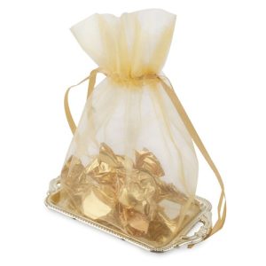 BANDEJA CON BOLSA ORGANZA ORO