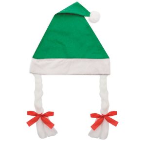 GORRO DE NAVIDAD CON TRENZAS VERDE